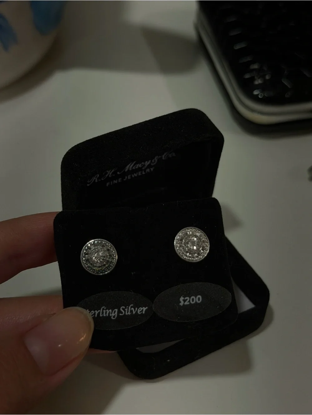 Macys real diamond Sterling Silver Round Pave Stud Earrings - Silver